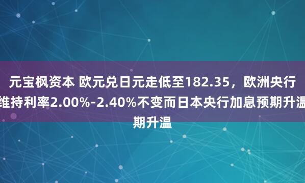 元宝枫资本 欧元兑日元走低至182.35，欧洲央行维持利率2.00%-2.40%不变而日本央行加息预期升温